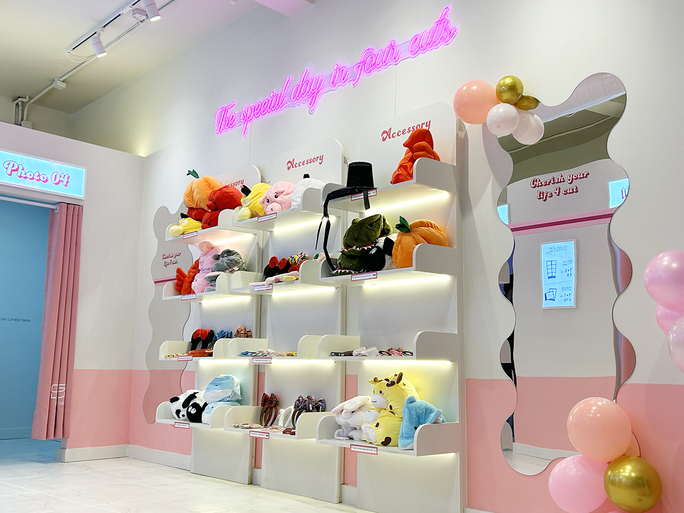 Photo booth interior with props and accessories